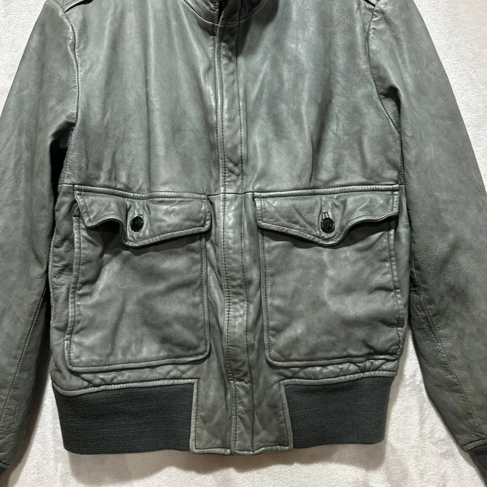 Vintage‎ 90s BANANA REPUBLIC Grey Leather Jacket Men's Size M Bomber Aviator